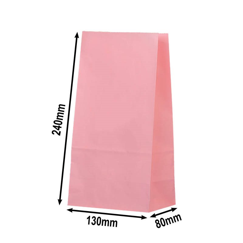 100pcs Medium Pink Paper Gift Bags No Handles 130x240x80mm