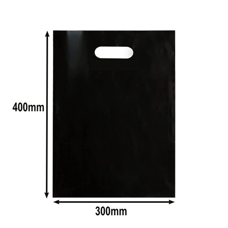 100pcs Large Black Plastic Carry Bags with Die Cut Handles 300x400mm