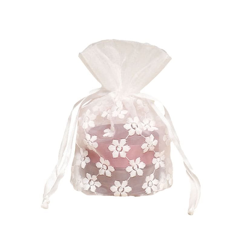 Floral Embroidered Organza Bags White 100x140mm - 10pcs sku image