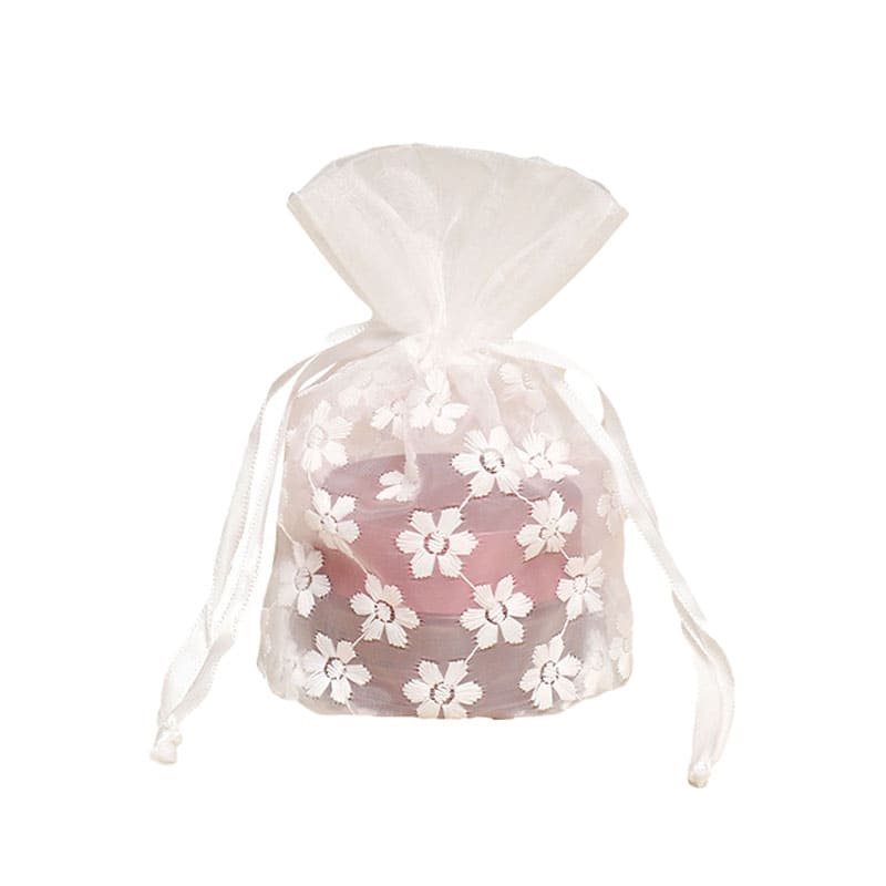 10pcs White Floral Embroidered Organza Bags 100x140mm
