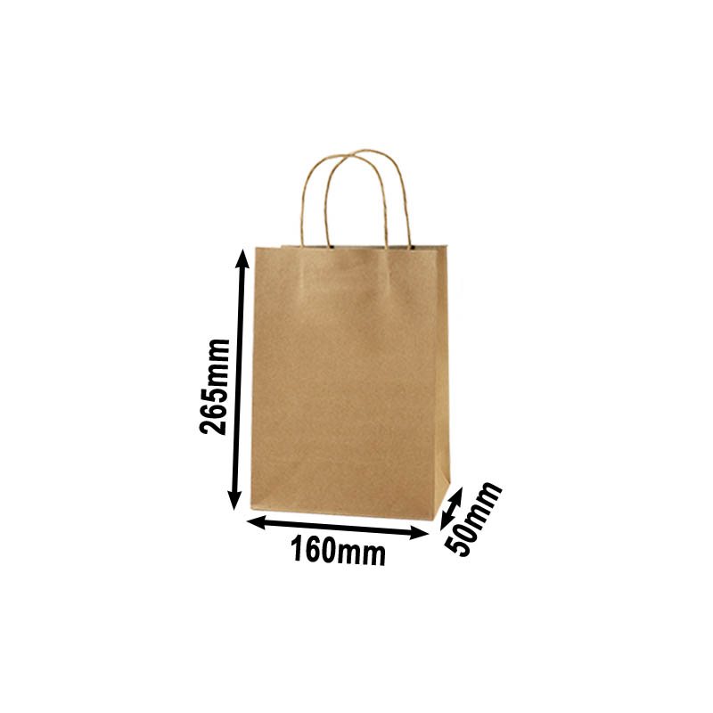 50pcs Mini Brown Paper Carry Bags 160x265mm