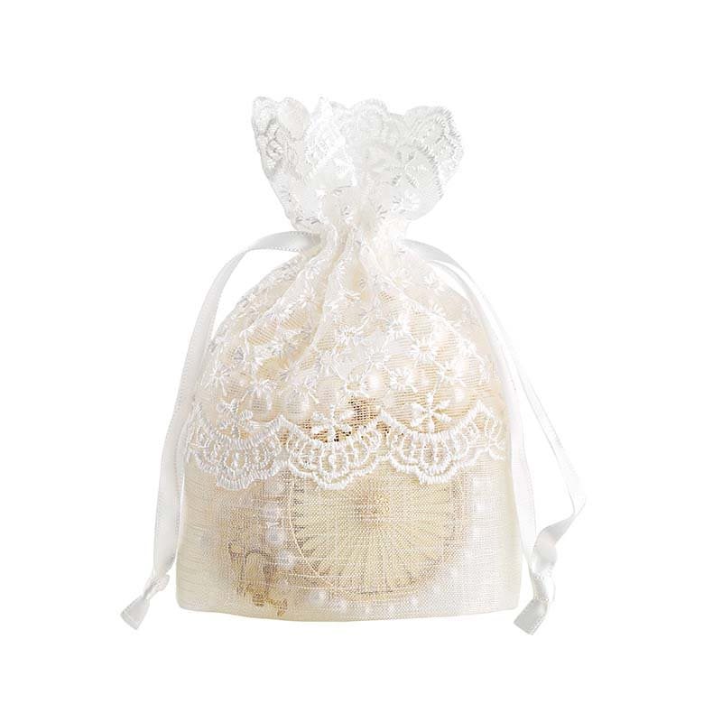 10pcs White Embroidered Lace Organza Bags with Drawstrings 100x140mm