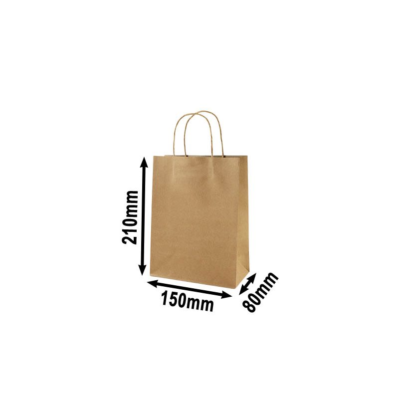 50pcs Mini Brown Paper Carry Bags 150x210mm