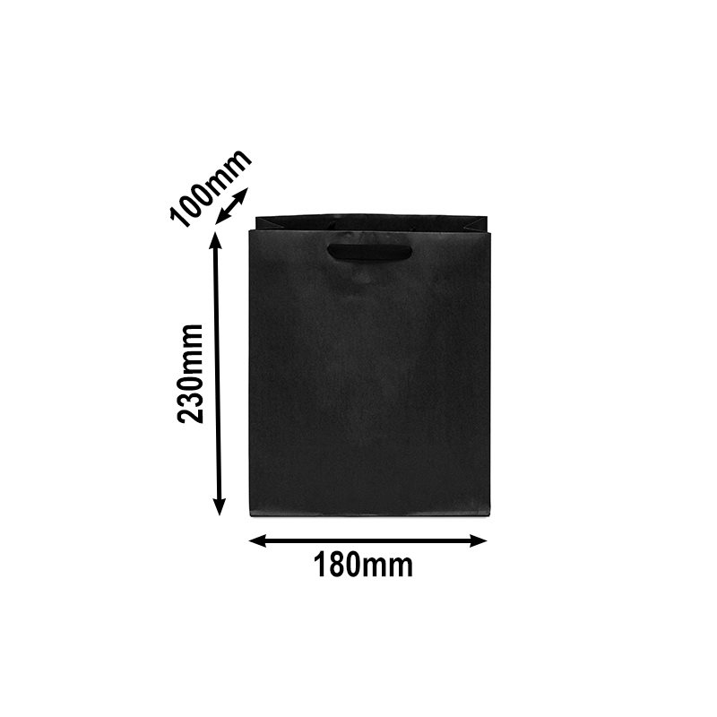 50pcs Matt Black Laminated Paper Bags 180x100x230mm