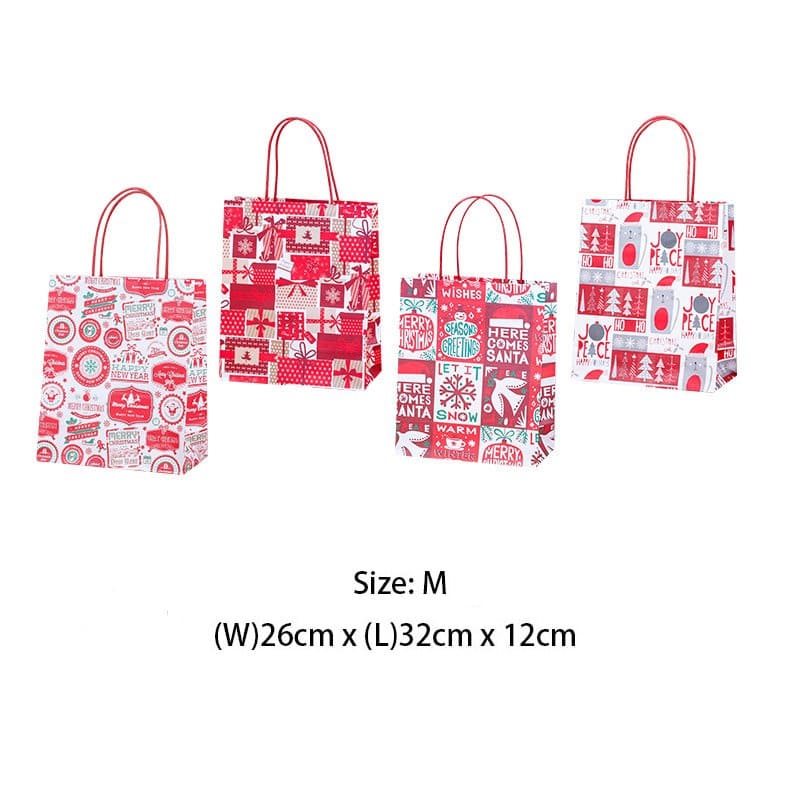 48pcs Medium Christmas Kraft Gift Bags 260x320x120mm
